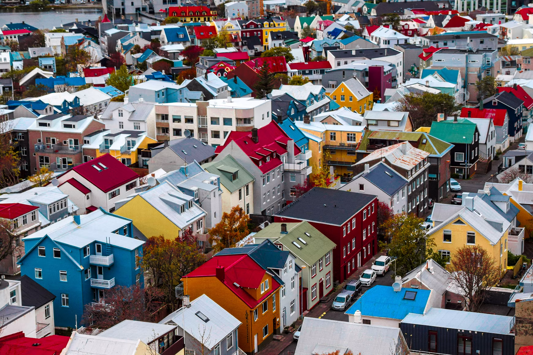 Colourful residential rooftops in Reykjavík